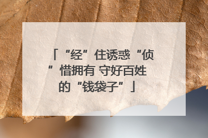 “经”住诱惑“侦”惜拥有 守好百姓的“钱袋子”