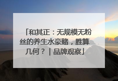 和其正：无规模无粉丝的养生水豪赌，胜算几何？｜品牌观察