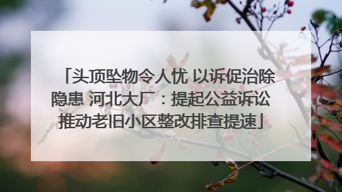 头顶坠物令人忧 以诉促治除隐患 河北大厂：提起公益诉讼推动老旧小区整改排查提速