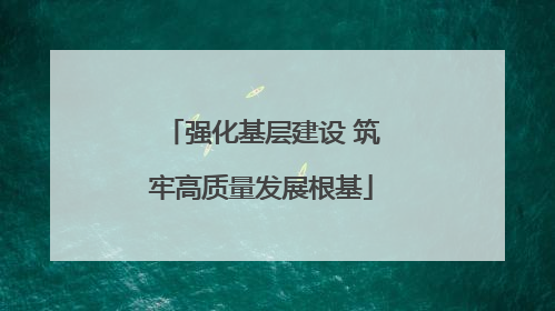 强化基层建设 筑牢高质量发展根基