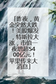 昨夜，黄金突然大跌！美股爆发，特斯拉大涨，市值一夜增超5400亿元！苹果传来大消息